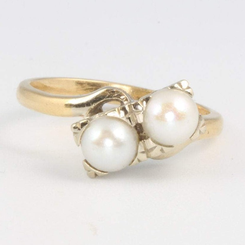 Vintage 14k Gold Pearl Crossover Ring
