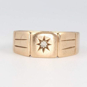 Antique Gypsy Diamond Signet 9k Gold Starburst Art Deco Band Ring