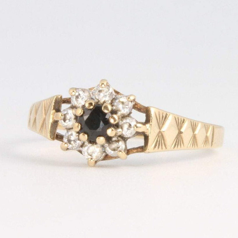Vintage Gold Sapphire Cluster Paste 9k Ring