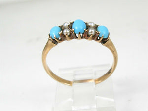 Antique Victorian Turquoise Pearl 10k Gold Ring