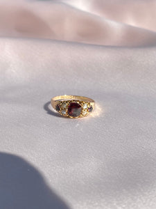 Antique Edwardian Garnet Pearl Amethyst 9k Gold Ring
