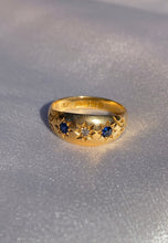 Load image into Gallery viewer, Antique Gypsy Diamond Sapphire 18k Gold Band Ring
