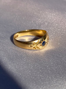 Antique Gypsy Diamond Sapphire 18k Gold Band Ring