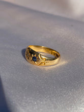 Load image into Gallery viewer, Antique Gypsy Diamond Sapphire 18k Gold Band Ring
