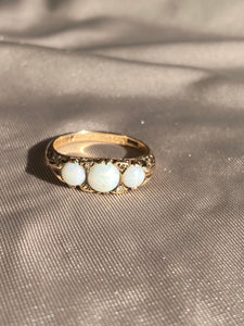 Vintage Gypsy Opal Diamond 9k Gold Trilogy Ring