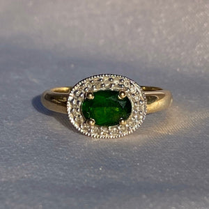 Vintage 9k Gold Peridot Diamond Crown Ring