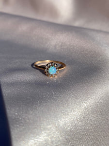 Antique 10k Gold Opal Diamond Cluster Ring