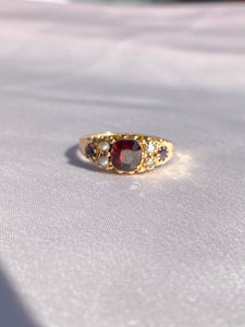 Antique Edwardian Garnet Pearl Amethyst 9k Gold Ring