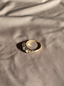 Vintage Gypsy Opal Diamond 9k Gold Trilogy Ring