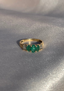 Vintage Emerald Diamond Tiered 14k Gold Ring