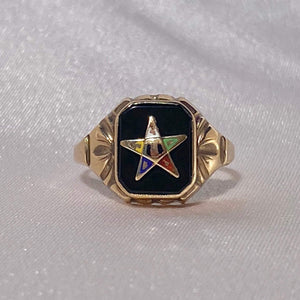 Antique Art Deco Eastern Star Onyx 10k Signet Ring