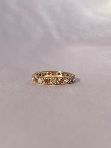 Vintage 9k Eternity Etruscan Garnet Pearl Ring