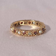 Load image into Gallery viewer, Vintage 9k Eternity Etruscan Garnet Pearl Ring
