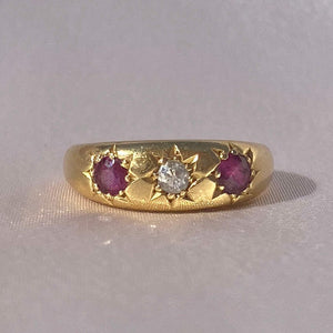 Antique 18k Gypsy Ruby Diamond 1890 Ring