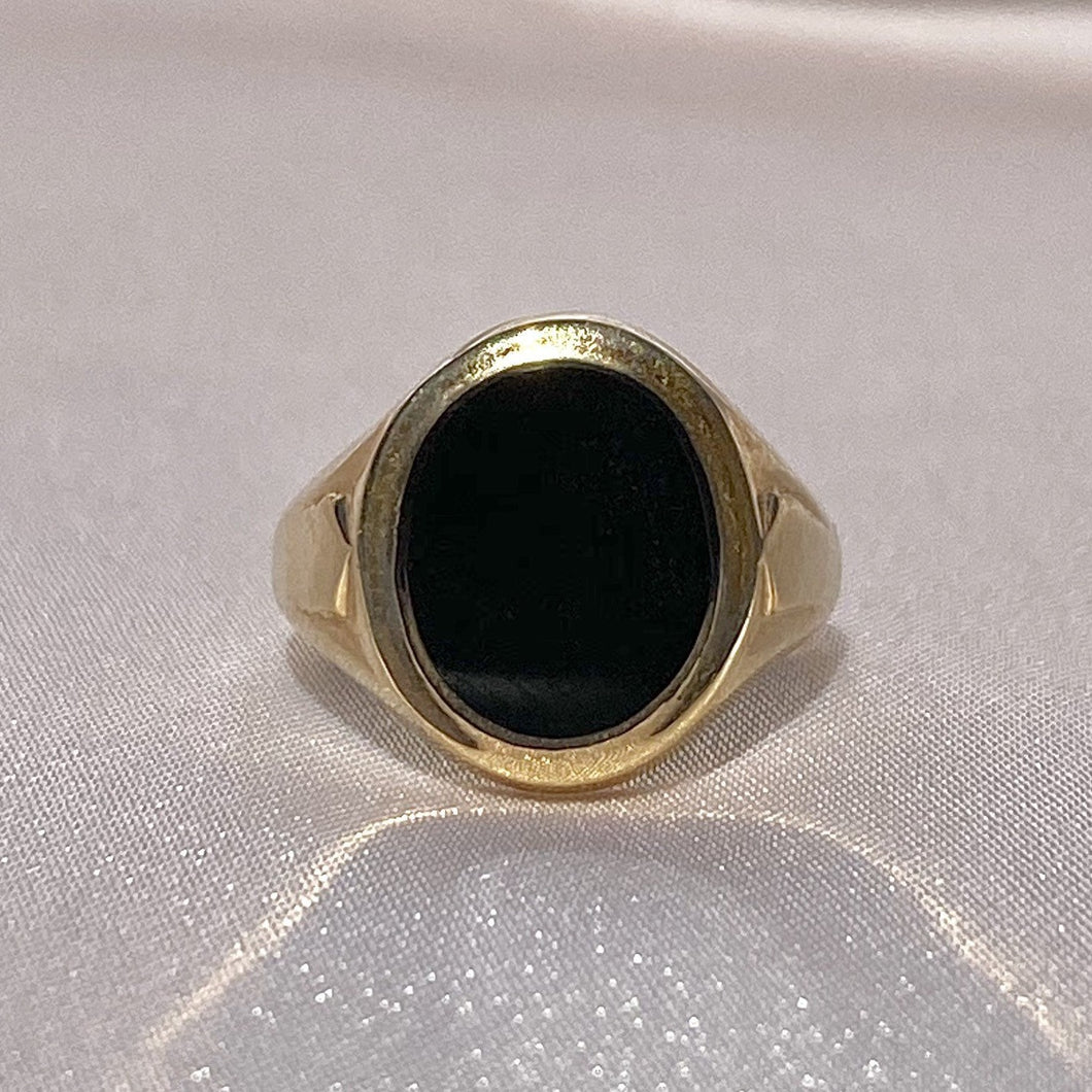 Vintage 9k Black Onyx Signet Ring