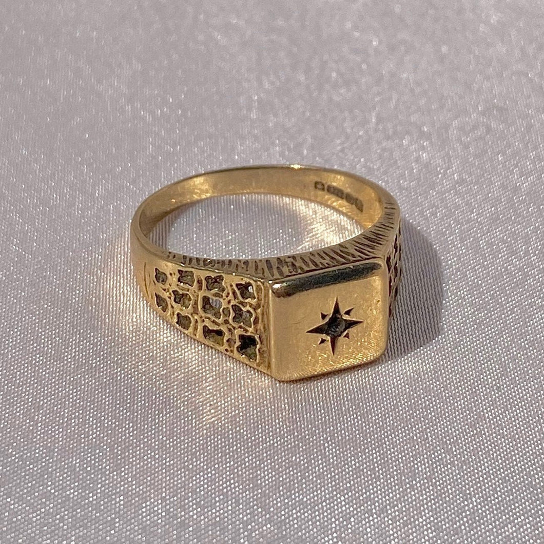Vintage 9k Gypsy Diamond Signet Ring