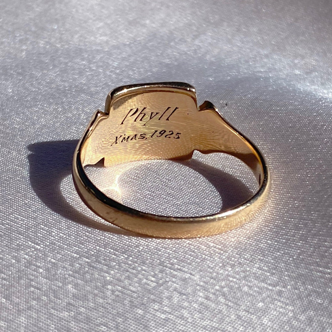 Antique 9k Gold 1925 Phyll Xmas Ring Signet