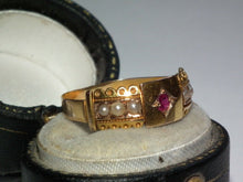 Load image into Gallery viewer, Antique Ruby Pearl Gypsy 15k Gold 1896 Ring
