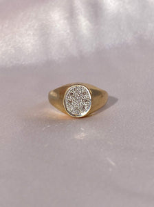 Vintage 9k Oval Diamond Cluster Signet Ring