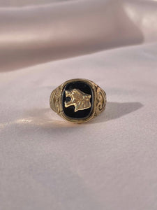 Vintage 9k Tiger Onyx Signet Ring