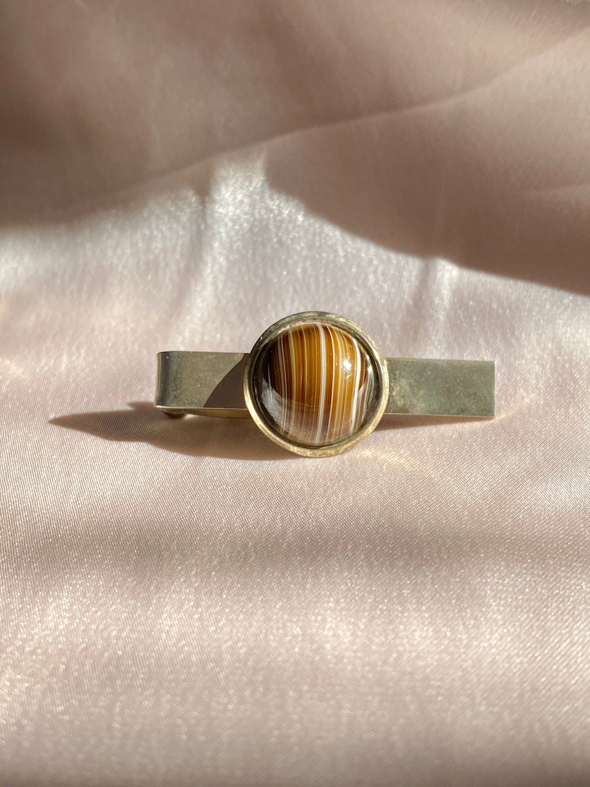 Vintage Mens Marbled Cuff Links + Tie Clip Set