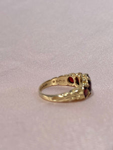 Vintage 9k Five Garnet Ring