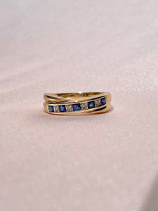 Vintage 9k Sapphire Diamond Crossover Ring