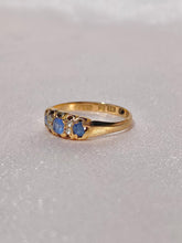 Load image into Gallery viewer, Antique 18k Sapphire Diamond Gypsy Boat Ring 1924
