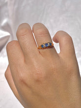 Load image into Gallery viewer, Antique 18k Sapphire Diamond Gypsy Boat Ring 1924

