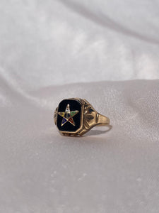 Antique Art Deco Eastern Star Onyx 10k Signet Ring