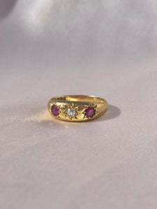 Antique 18k Gypsy Ruby Diamond 1890 Ring