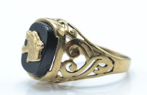 Vintage 9k Tiger Onyx Signet Ring