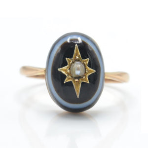 Antique 9k Pearl Agate Gypsy Ring