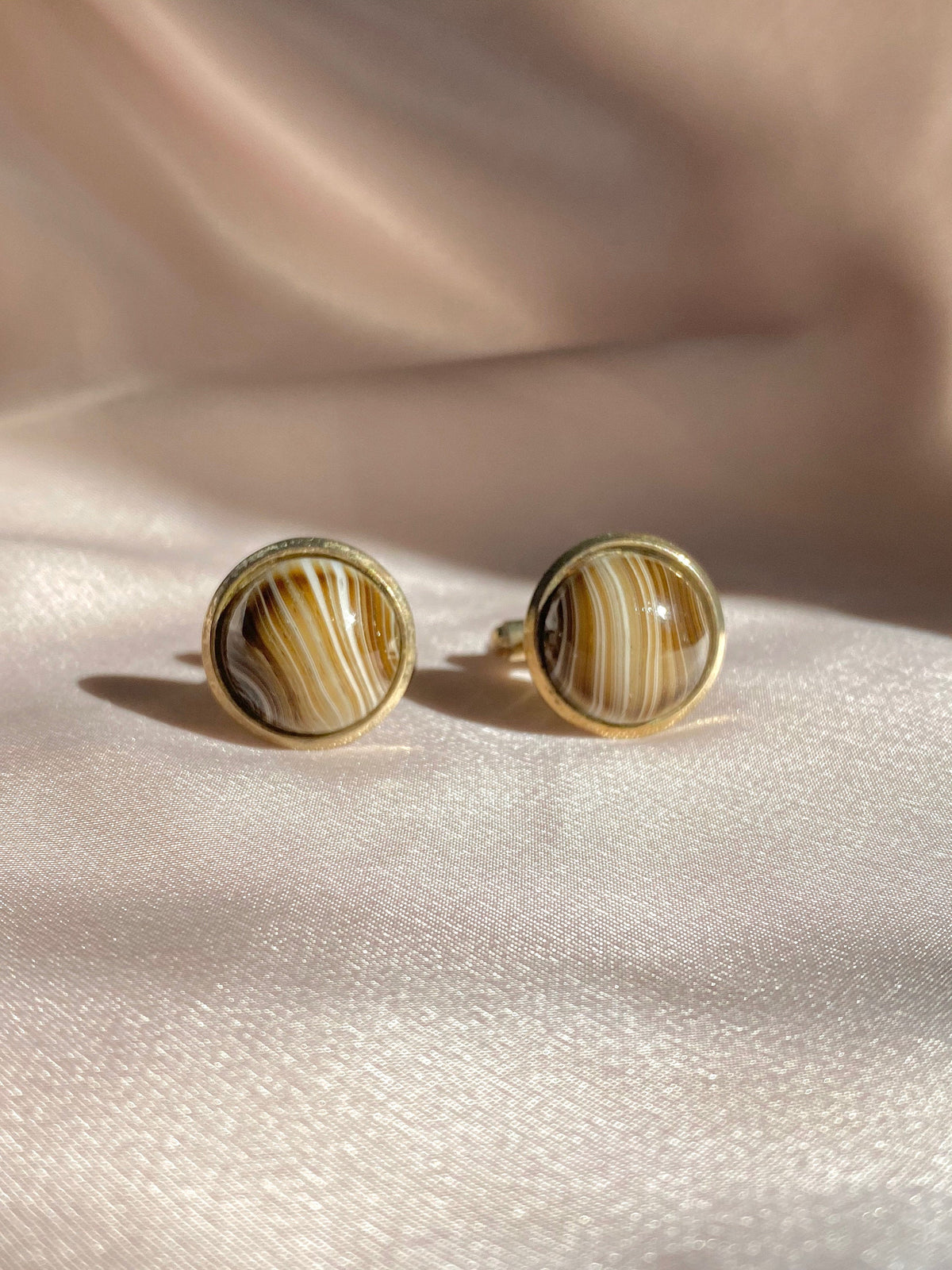 Vintage Mens Marbled Cuff Links + Tie Clip Set
