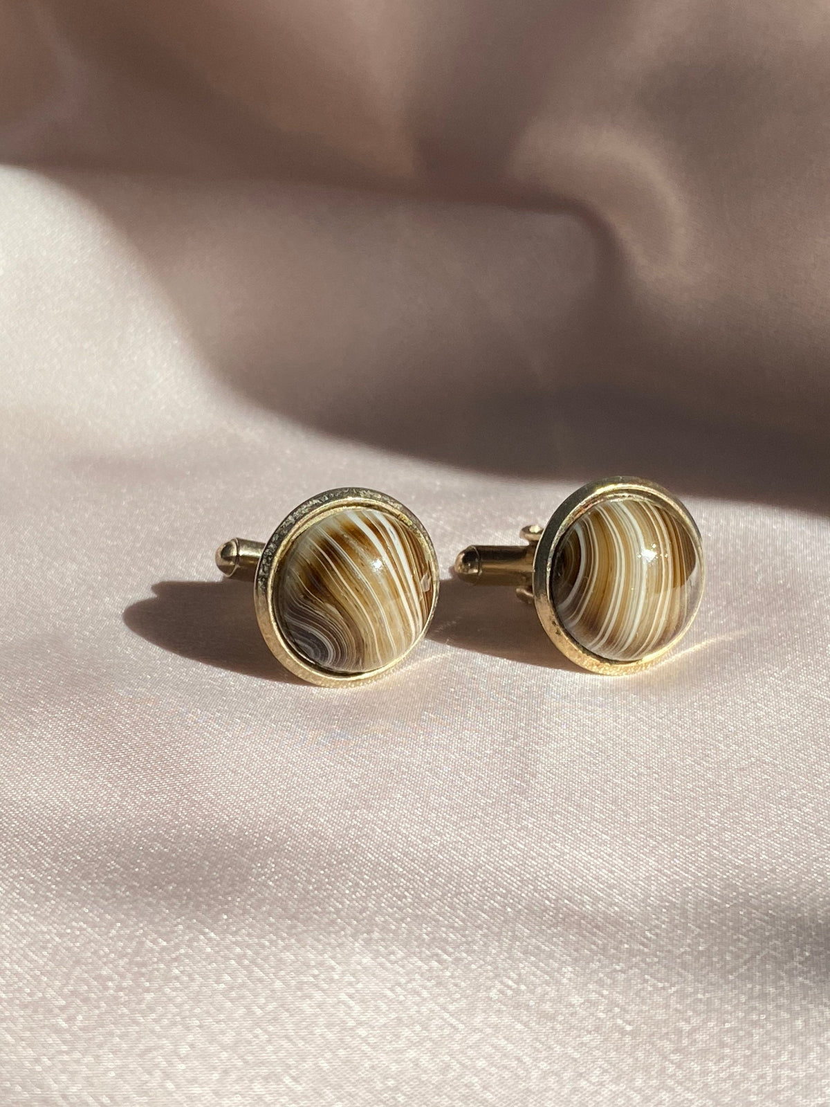 Vintage Mens Marbled Cuff Links + Tie Clip Set