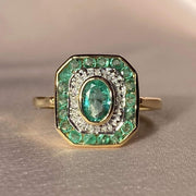 Emerald Diamond Target Deco Ring