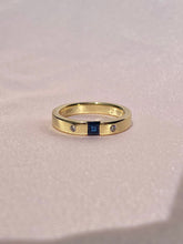 Load image into Gallery viewer, Vintage 9k Gypsy Set Sapphire Diamond Band
