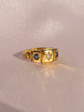 Load image into Gallery viewer, Antique 18k Diamond Sapphire Gypsy Ring

