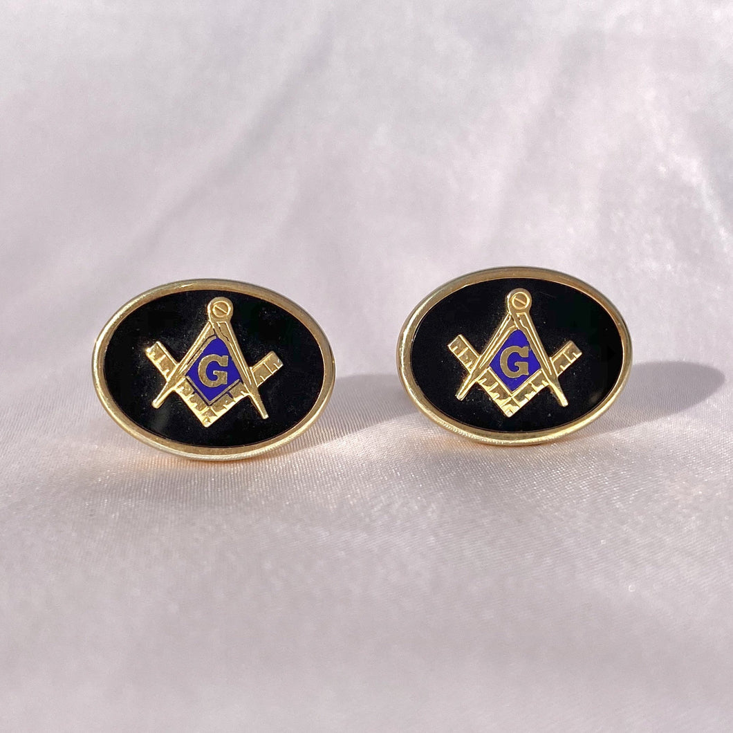 Vintage Mens Masonic Onyx Enamel Cuff Links