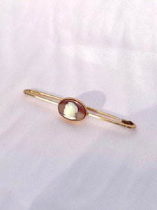 Vintage Mens Carnelian Cameo Tie Clip Brooch Pin