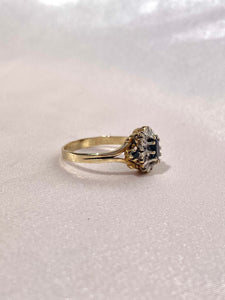 Vintage 9k Sapphire Diamond Oval Ring