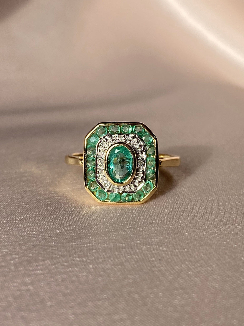 Emerald Diamond Target Deco Ring
