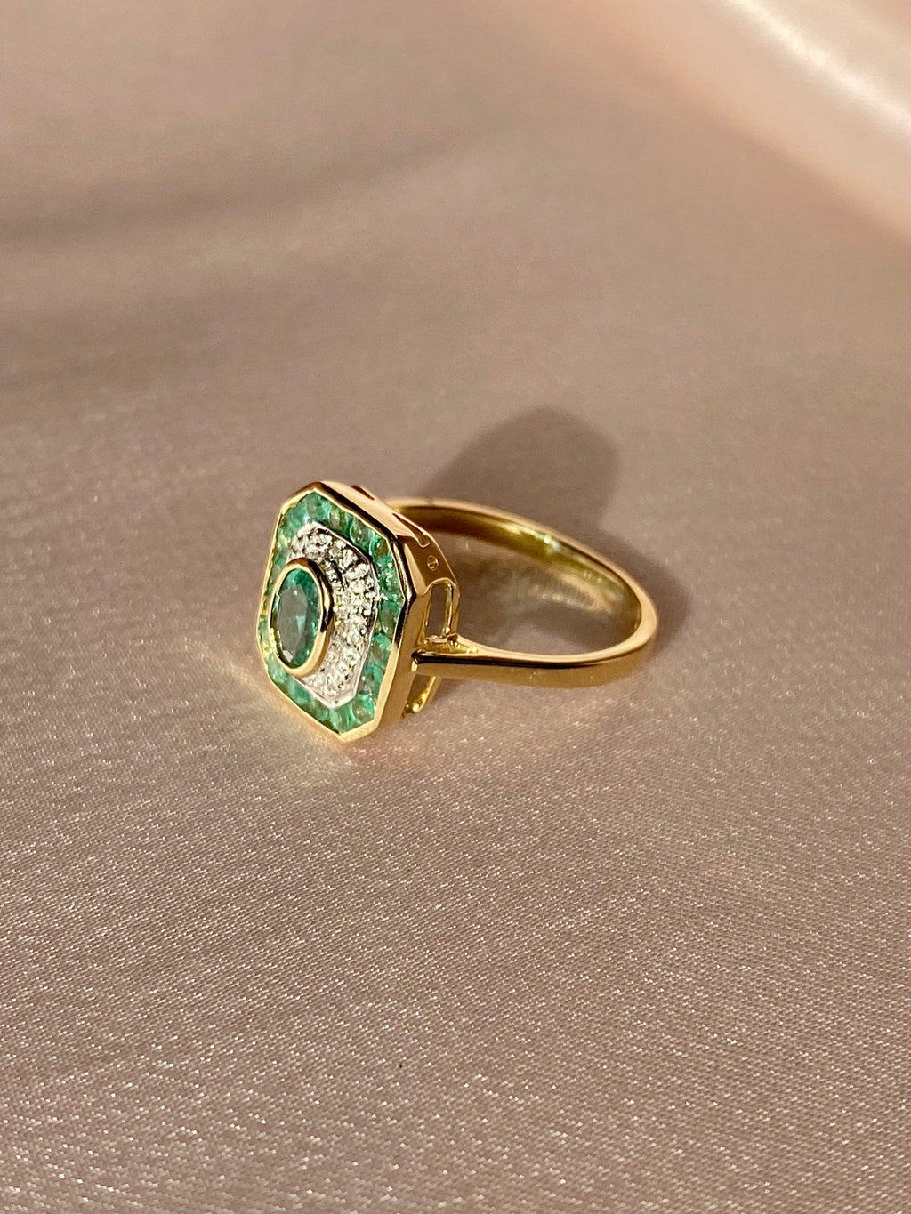 Emerald Diamond Target Deco Ring