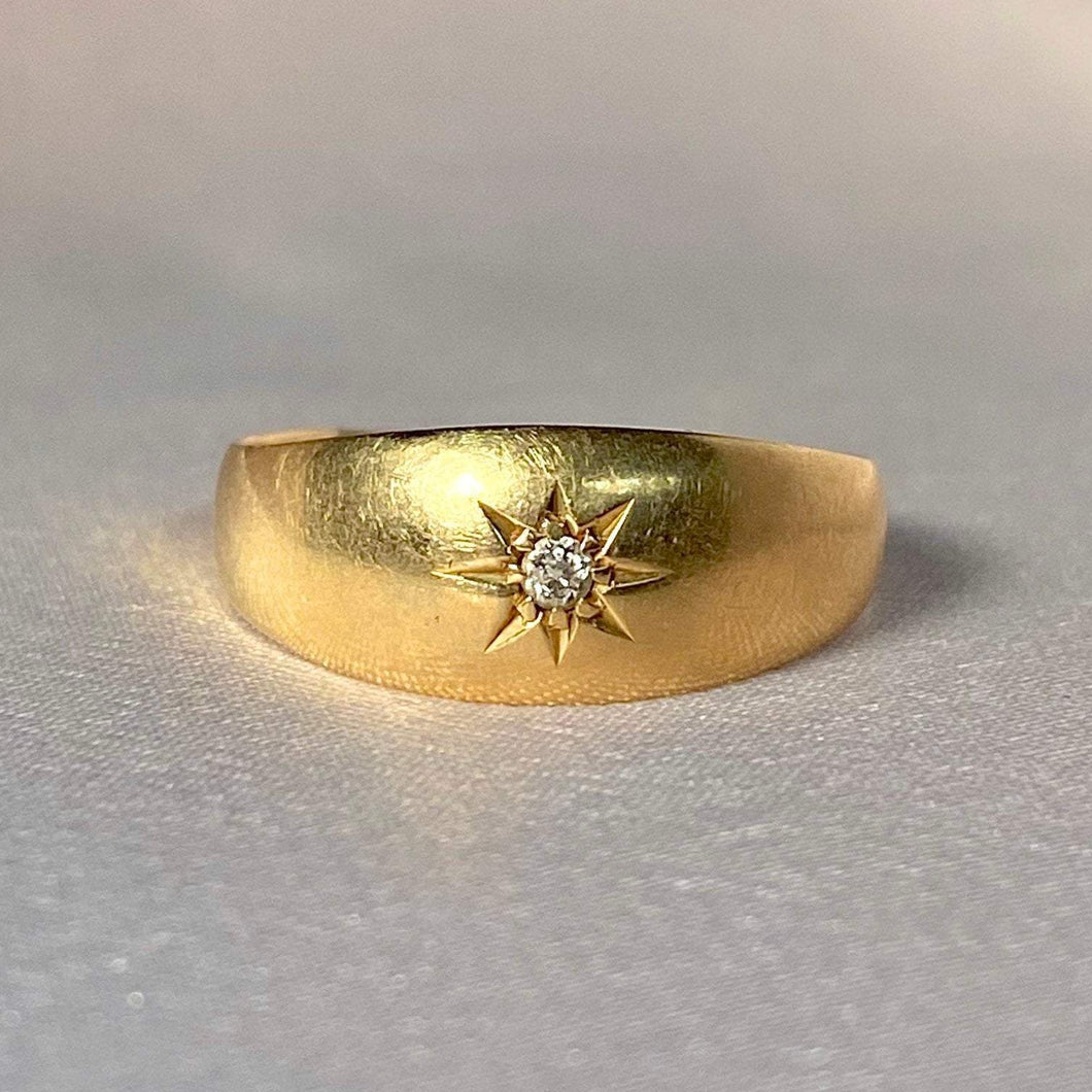 Antique 18k Solitaire Diamond Gypsy Ring 1913-14