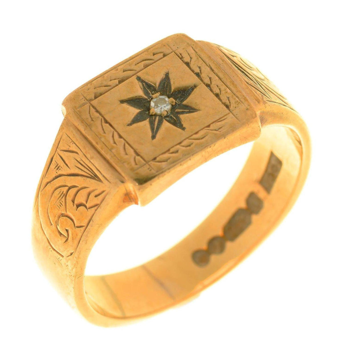 Vintage 9k Diamond Starburst Gypsy Signet Ring 1967