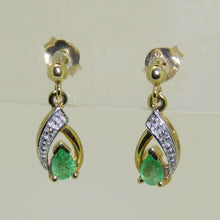 Load image into Gallery viewer, Vintage 9k Emerald Diamond Drop Earrings
