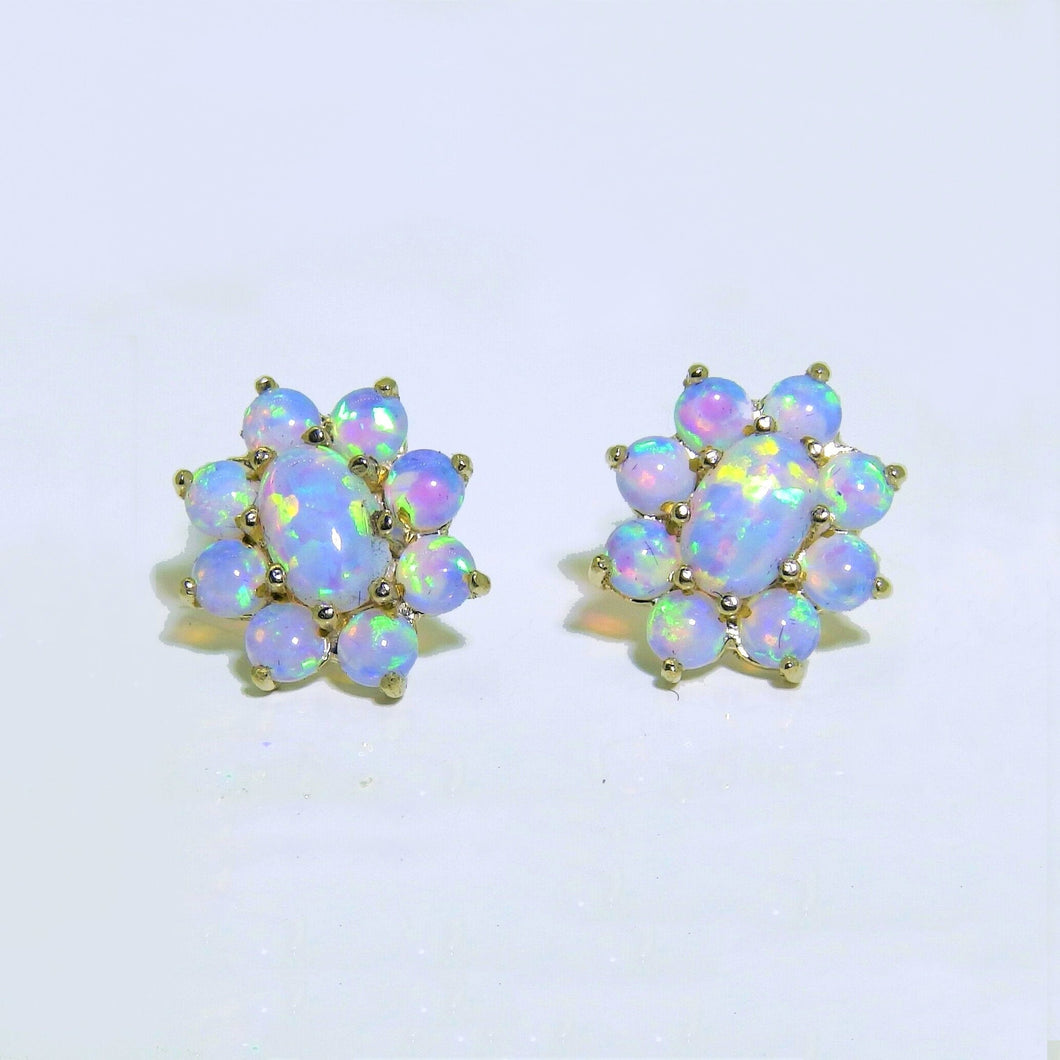Vintage 9k Opal Flower Cluster Earrings