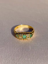 Load image into Gallery viewer, Antique 18k Emerald Diamond Boat Ring 1913
