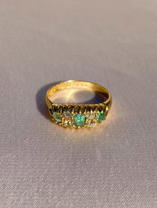 Antique 18k Emerald Diamond Boat Ring 1913