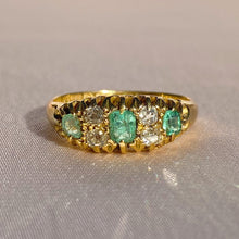 Load image into Gallery viewer, Antique 18k Emerald Diamond Boat Ring 1913
